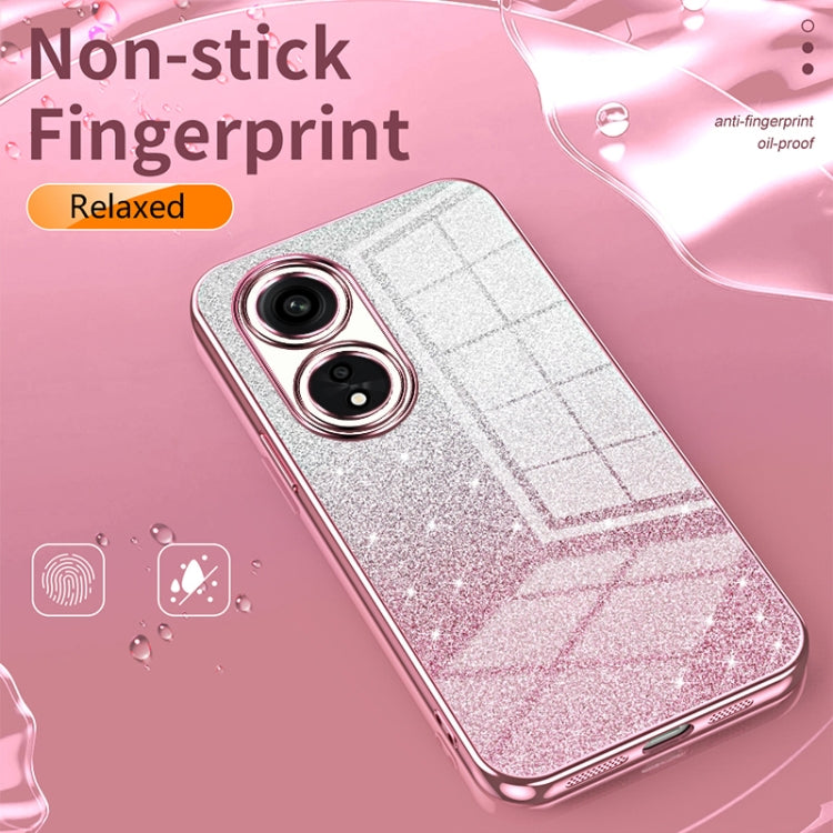 Pink glitter phone case with electroplated edges and dual camera cutouts.