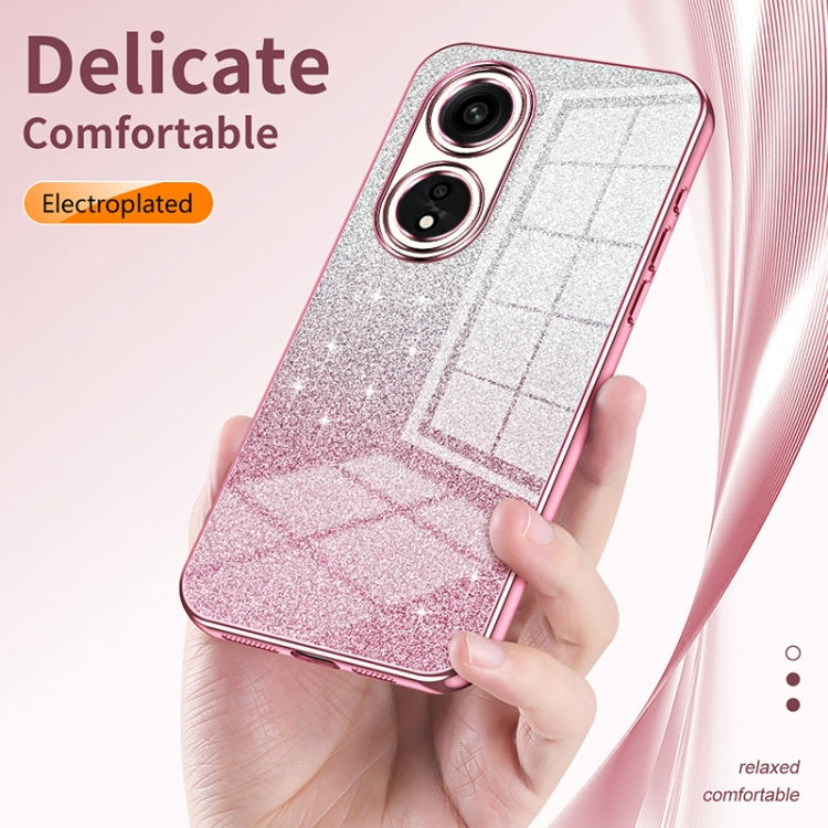 Pink glitter phone case with electroplated rings and dual camera cutouts.