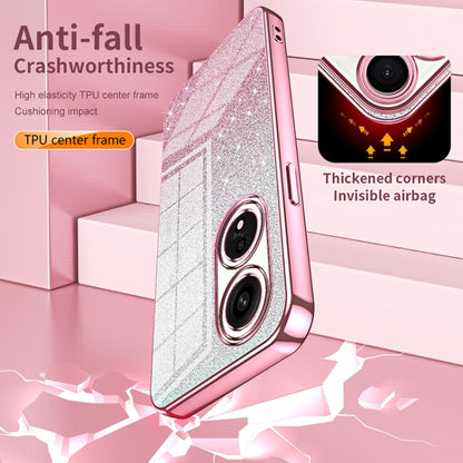 Pink glitter phone case with electroplated edges and dual camera cutouts.