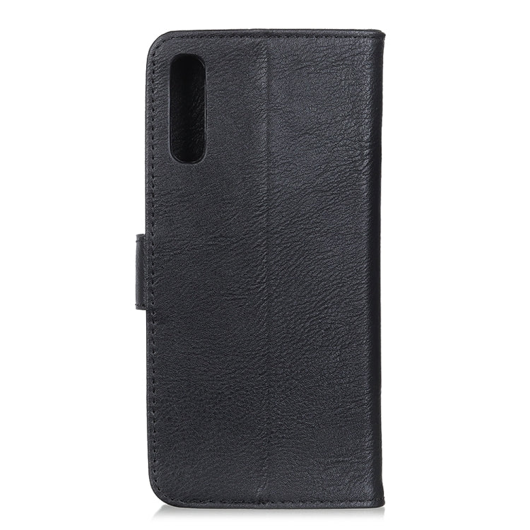 Black flip leather phone wallet case back with cutout for camera and buttons