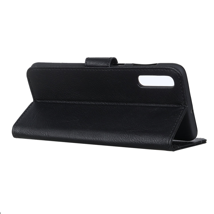 Black flip leather phone wallet case with stand fold and cutout for speaker