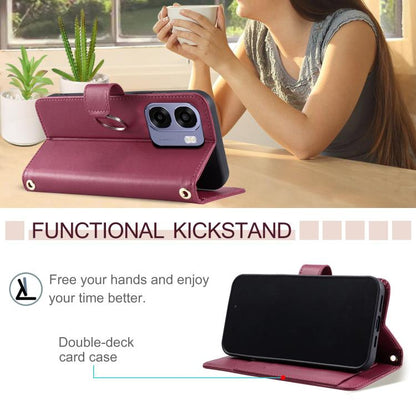 Maroon leather folio phone case with kickstand and ring buckle for hands-free viewing
