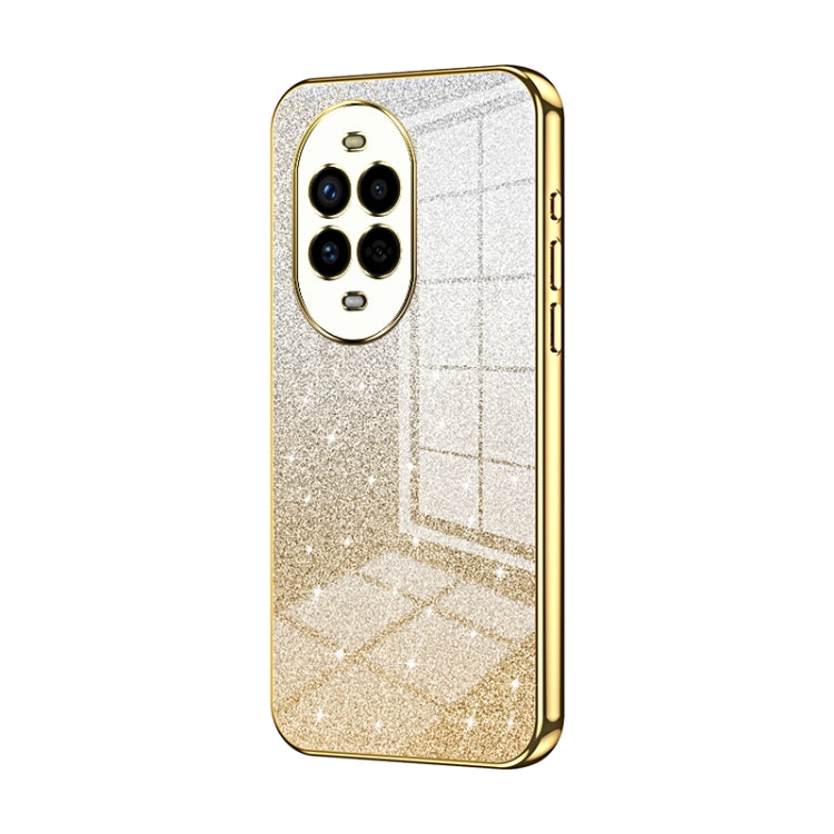 Gold glitter phone case with transparent back and dual camera cutouts