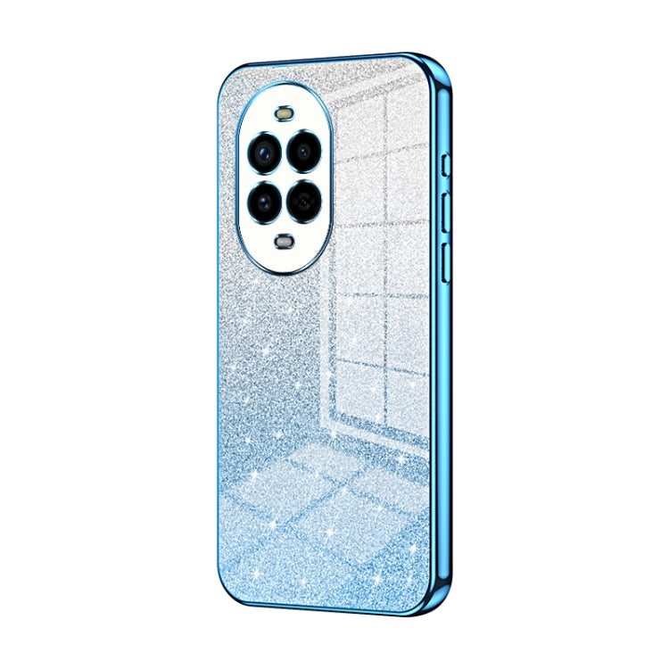 Blue glitter phone case with transparent back and dual camera cutouts