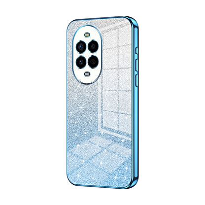 Blue glitter phone case with transparent back and dual camera cutouts