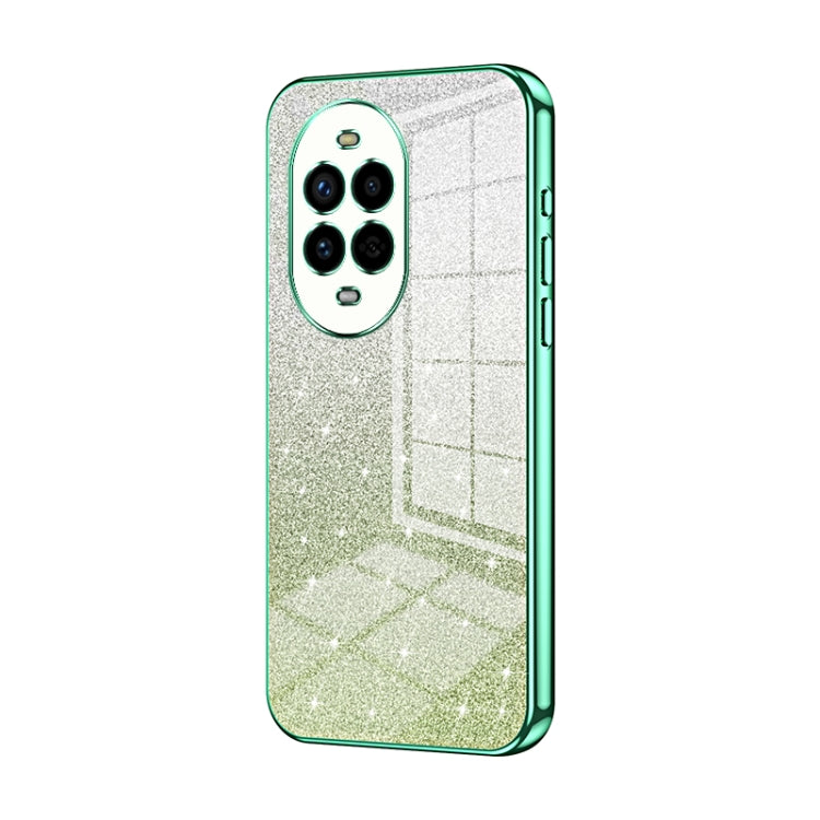 Green glitter phone case with transparent back and dual camera cutouts