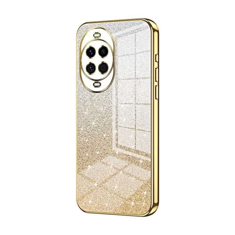 Gold glitter phone case with electroplated camera ring and raised lens cutouts