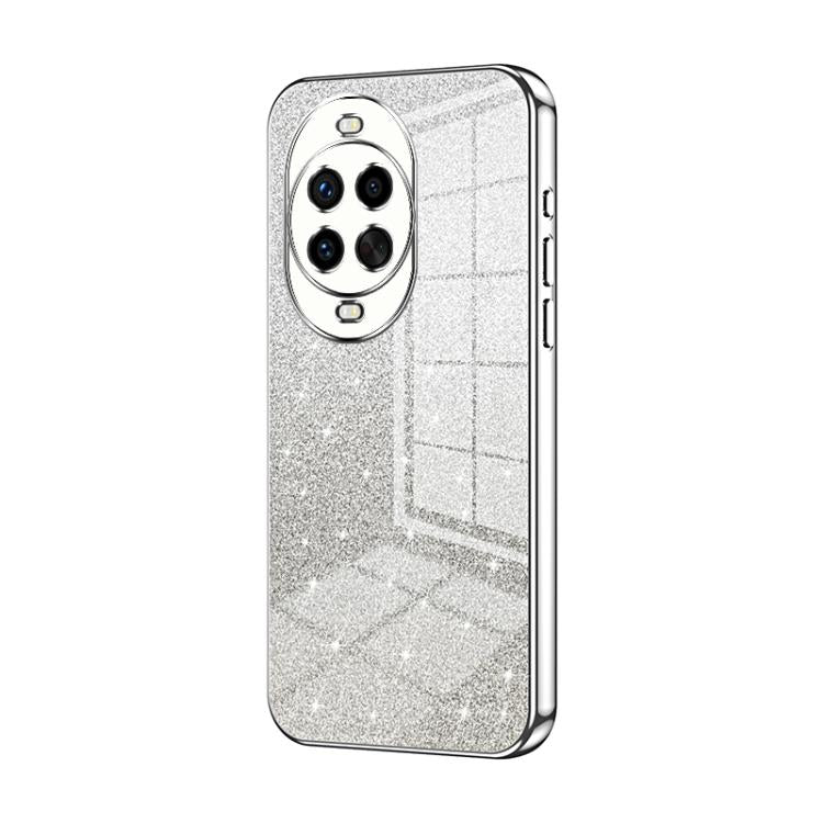 Silver glitter phone case with electroplated edge and triple camera cutouts