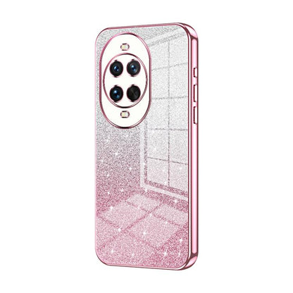Pink glitter electroplated phone case with 3-camera cutouts and textured back