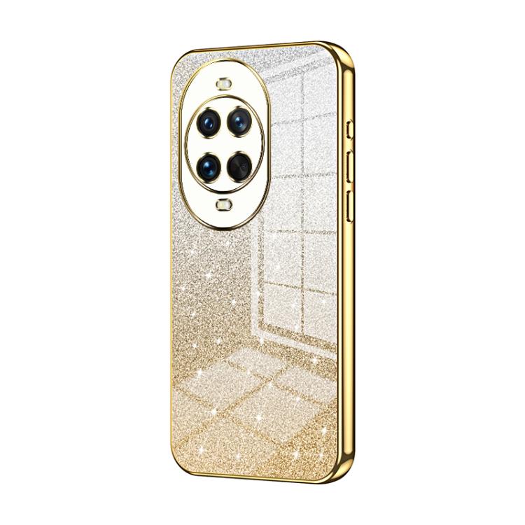 Gold glitter electroplated phone case with 3-camera cutouts and textured back