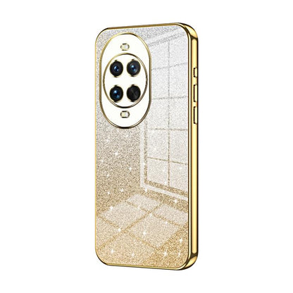 Gold glitter electroplated phone case with 3-camera cutouts and textured back