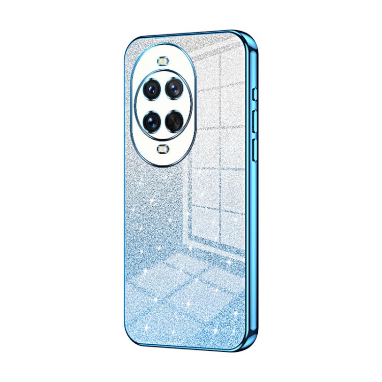 Blue glitter electroplated phone case with 3-camera cutouts and textured back