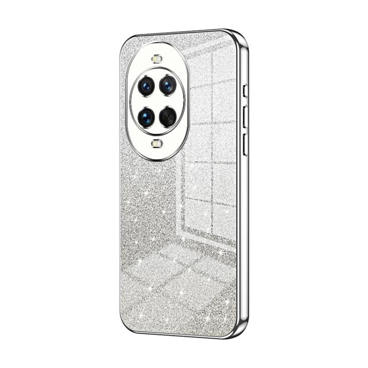 Silver glitter phone case with electroplated edge and triple camera cutouts