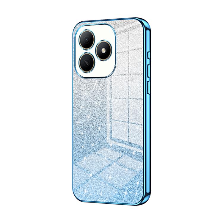 Blue glitter electroplated phone case with 3-camera cutouts and textured back