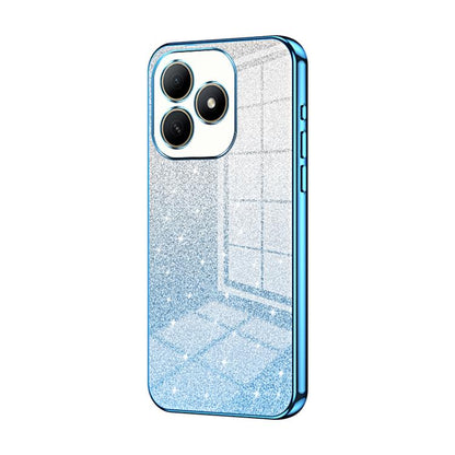 Blue glitter electroplated phone case with 3-camera cutouts and textured back