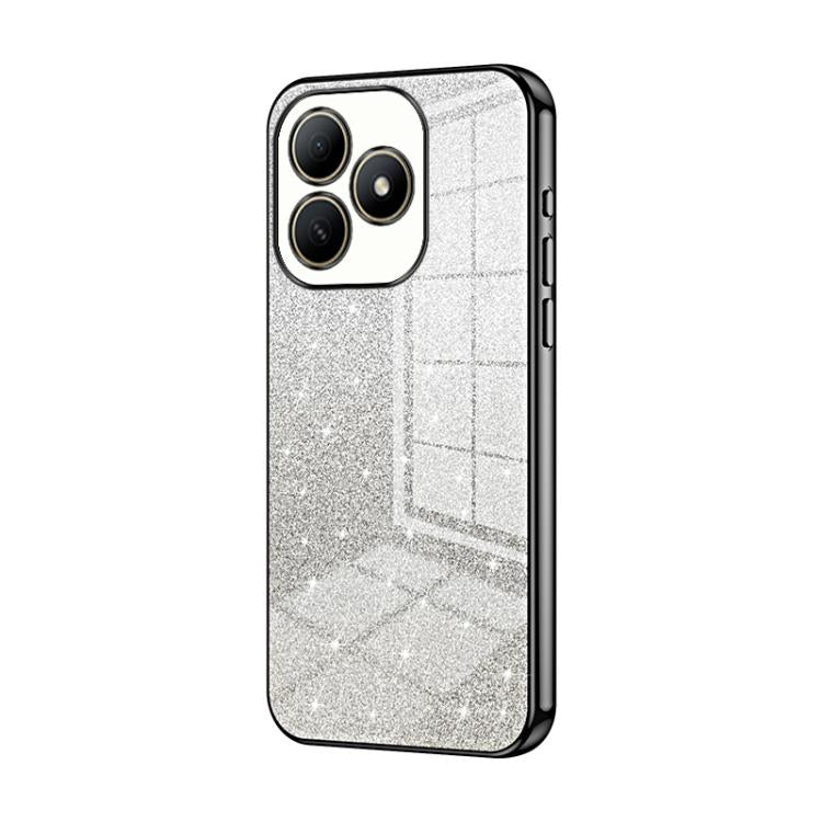 Black-edged silver glitter electroplated phone case with 3-camera cutouts