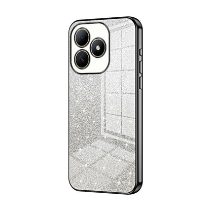 Black-edged silver glitter electroplated phone case with 3-camera cutouts
