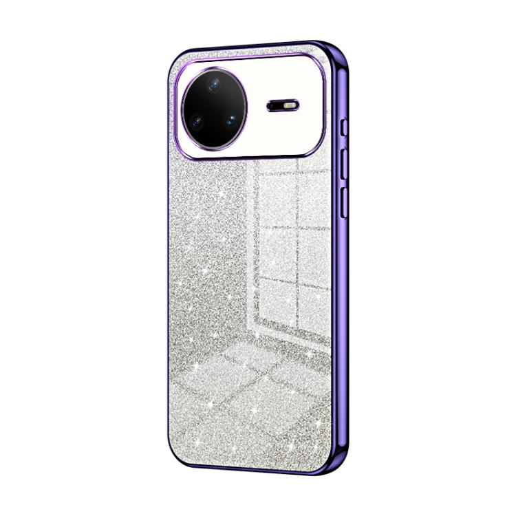 Glitter phone case with purple electroplated frame and silver sparkle finish