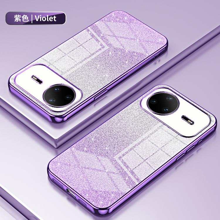 Violet glitter phone case with electroplated edges, showing front and back