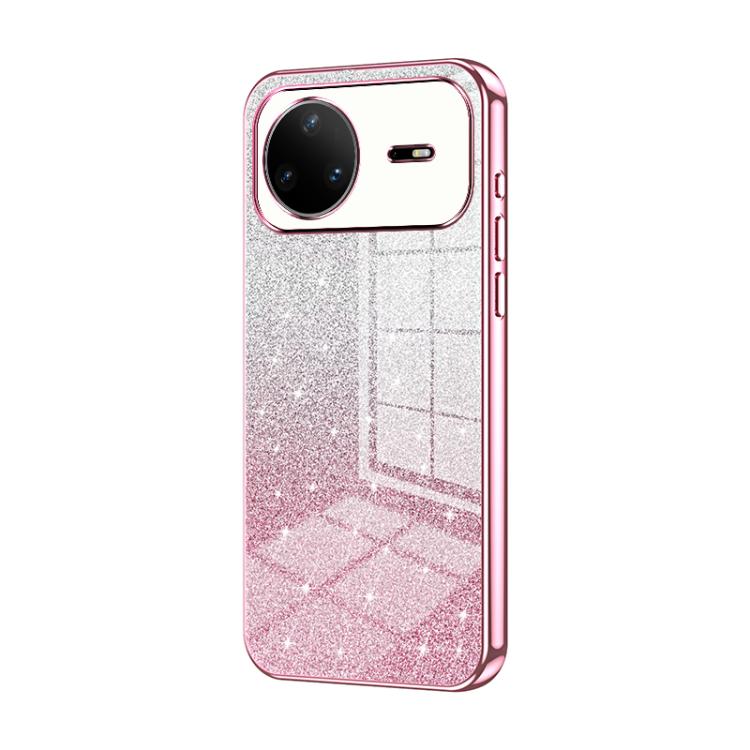 Glitter phone case with pink electroplated frame and silver sparkle finish