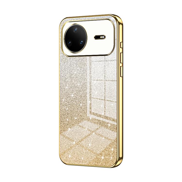 Glitter phone case with gold electroplated frame and silver sparkle finish