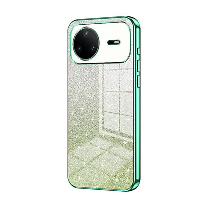 Glitter phone case with green electroplated frame and silver sparkle finish
