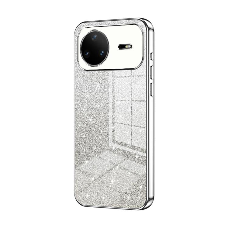 Glitter phone case with silver electroplated frame and silver sparkle finish