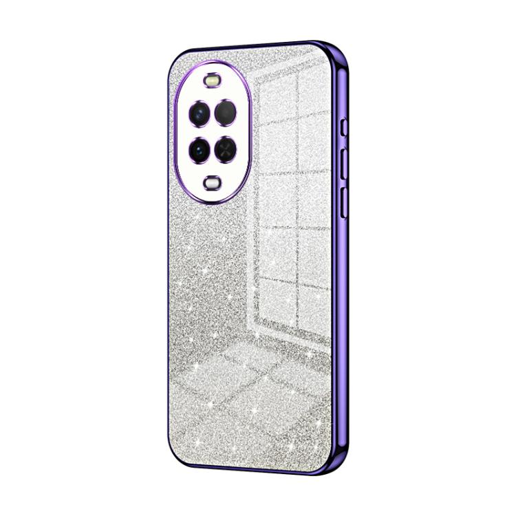 Violet glitter phone case with electroplated edges for quad camera phone