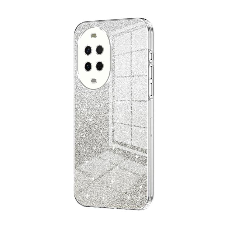 Glitter gradient phone case with silver finish, raised camera cutouts and slim edge frame.