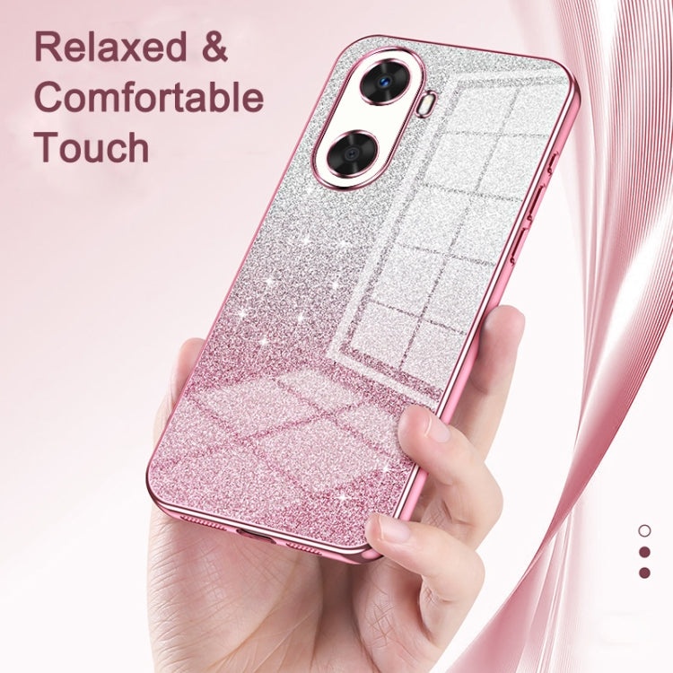 Pink glitter gradient phone case with electroplated frame, dual camera cutouts