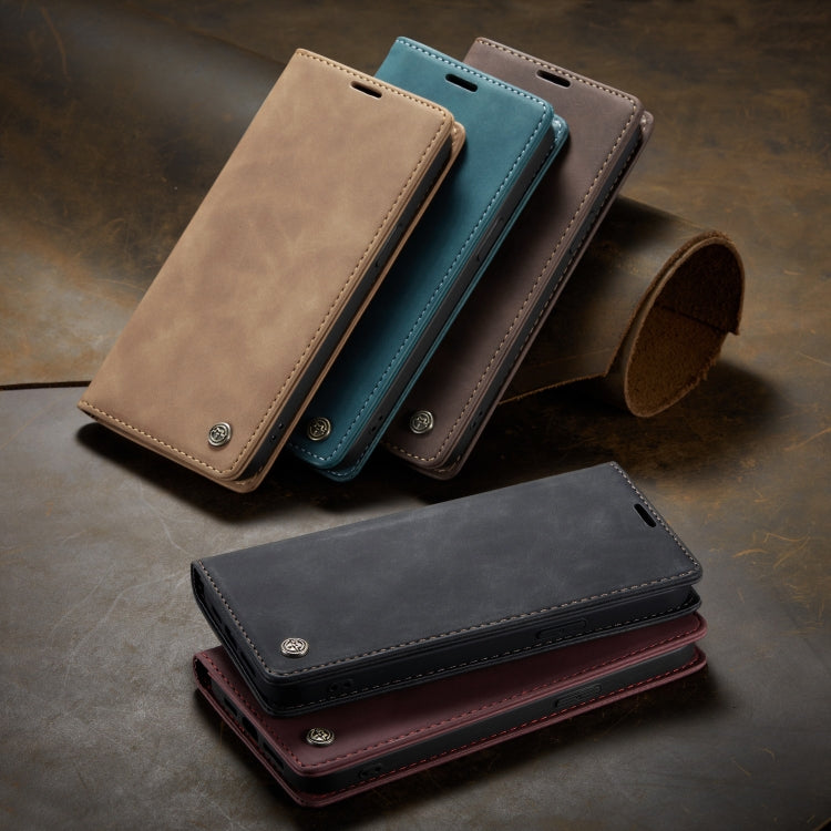 Set of leather flip phone cases with card slots in beige, teal, brown, and black