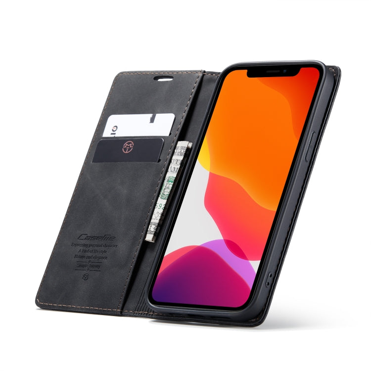 Black leather folio phone case, open front with card compartment and phone display
