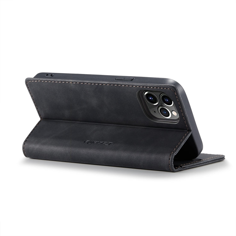 Black leather flip phone wallet case with stand-up viewing angle and camera cutout