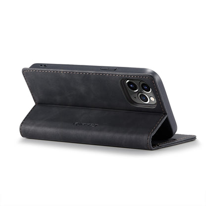 Black leather flip phone wallet case with stand-up viewing angle and camera cutout