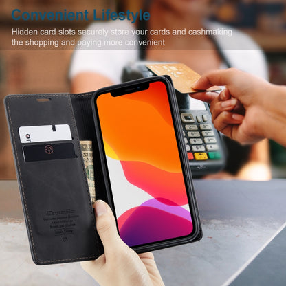 Black leather flip phone wallet case with card slots, hand inserting a card