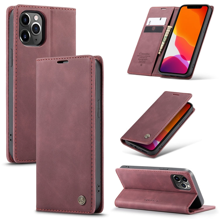 Wine red leather flip phone case with card slot and kickstand for viewing