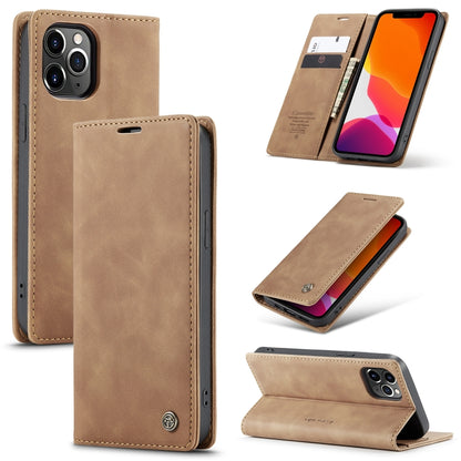 Coffee brown leather flip phone case with card slot and kickstand for viewing