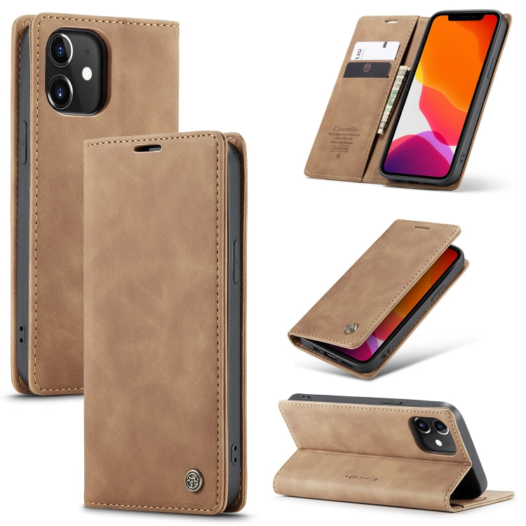 Beige leather flip phone case with card slot and stand, visible camera cutout