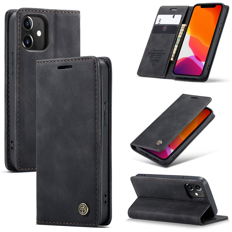 Black leather flip phone case with card slot, wallet flap and camera cutout