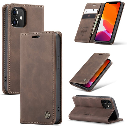 Brown leather flip phone case with card slot and wallet flap, camera cutout