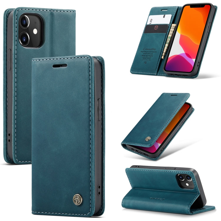 Teal leather flip phone case with card slot and stand, stitched edges, camera cutout