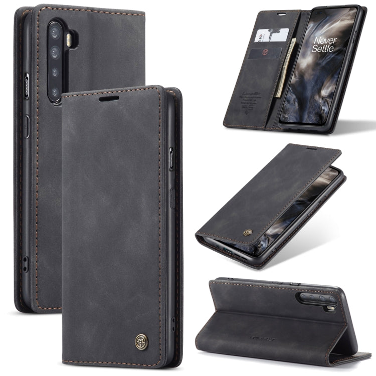Dark gray leather flip phone case with card slot and stand, camera cutout