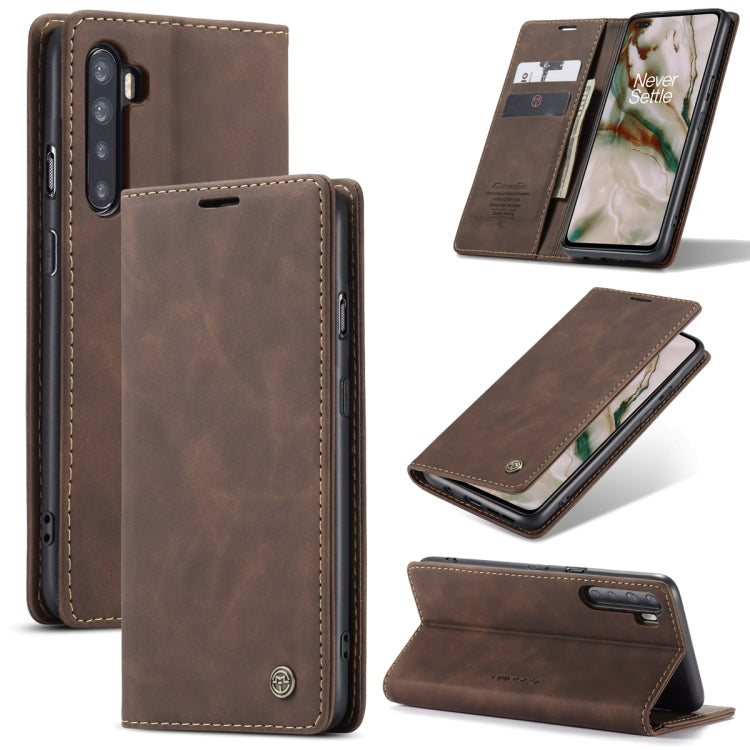 Brown leather flip phone case with card slot and wallet flap, camera cutout