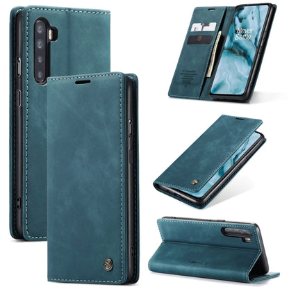 Blue-teal leather flip phone case with card slot and stand, camera cutout