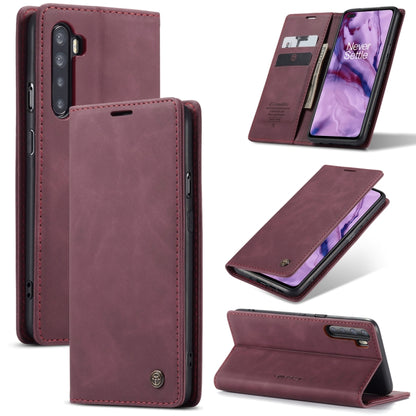Wine red leather flip phone case with card slot and wallet flap, camera cutout