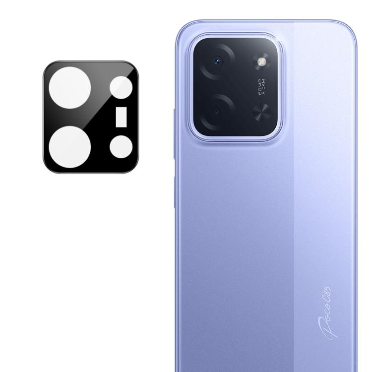 Camera lens film protector template and rear lens cover on blue phone