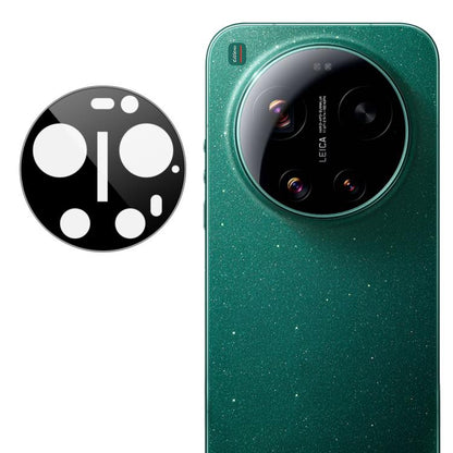 Camera lens glass film installed on rear circular Leica lens with cutout template