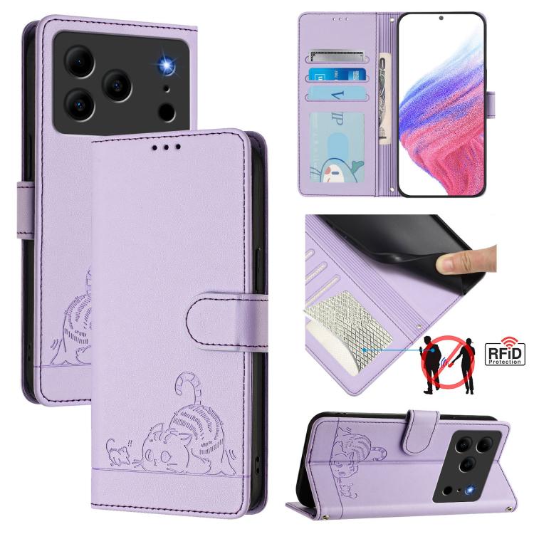 Cat Rat Embossed Pattern RFID Leather Phone Case with Lanyard, For Doogee Note 56 / Note 56 Pro, For Doogee N60 Pro, For Doogee Note 59 5G / Note 59 Pro, For Doogee N55 Plus