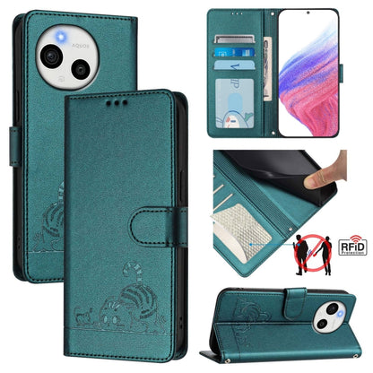 Cat Rat Embossed Pattern RFID Leather Phone Case with Lanyard, For Sharp Aquos wish6, For Sharp Aquos R11, For Sharp Aquos Sense10, For Sharp Basio Active 3, For Sharp Aquos Sense9 Plus, For Sharp Aquos Sense9, For Sharp Aquos R9 Pro                   ...