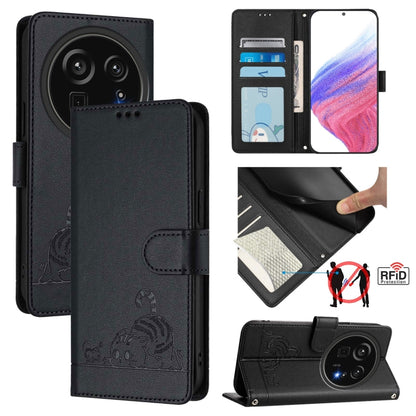 Cat Rat Embossed Pattern RFID Leather Phone Case with Lanyard, For Sharp Aquos wish6, For Sharp Aquos R11, For Sharp Aquos Sense10, For Sharp Basio Active 3, For Sharp Aquos Sense9 Plus, For Sharp Aquos Sense9, For Sharp Aquos R9 Pro                   ...